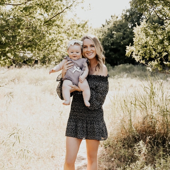 Mable- Off The Shoulder Ditsy Floral Puff Sleeve Dress - Picture 4 of 5